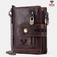 thumbnail image 1 of Men Genuine Leather RFID Anti-scanning Anti-Theft Zipper Wallet With Chain - Brown, 1 of 6