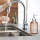 thumbnail image 2 of Elegante dispensador de jabón con rayas verticales galvanizadas, de color naranja transparente y rellenable para uso en baños y cocinas, 2 of 5