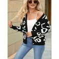 thumbnail image 5 of Women'S Leopard Print Cardigan V Neck Long Sleeve Color Block Button Down Sweater Outwear Black S, 5 of 8