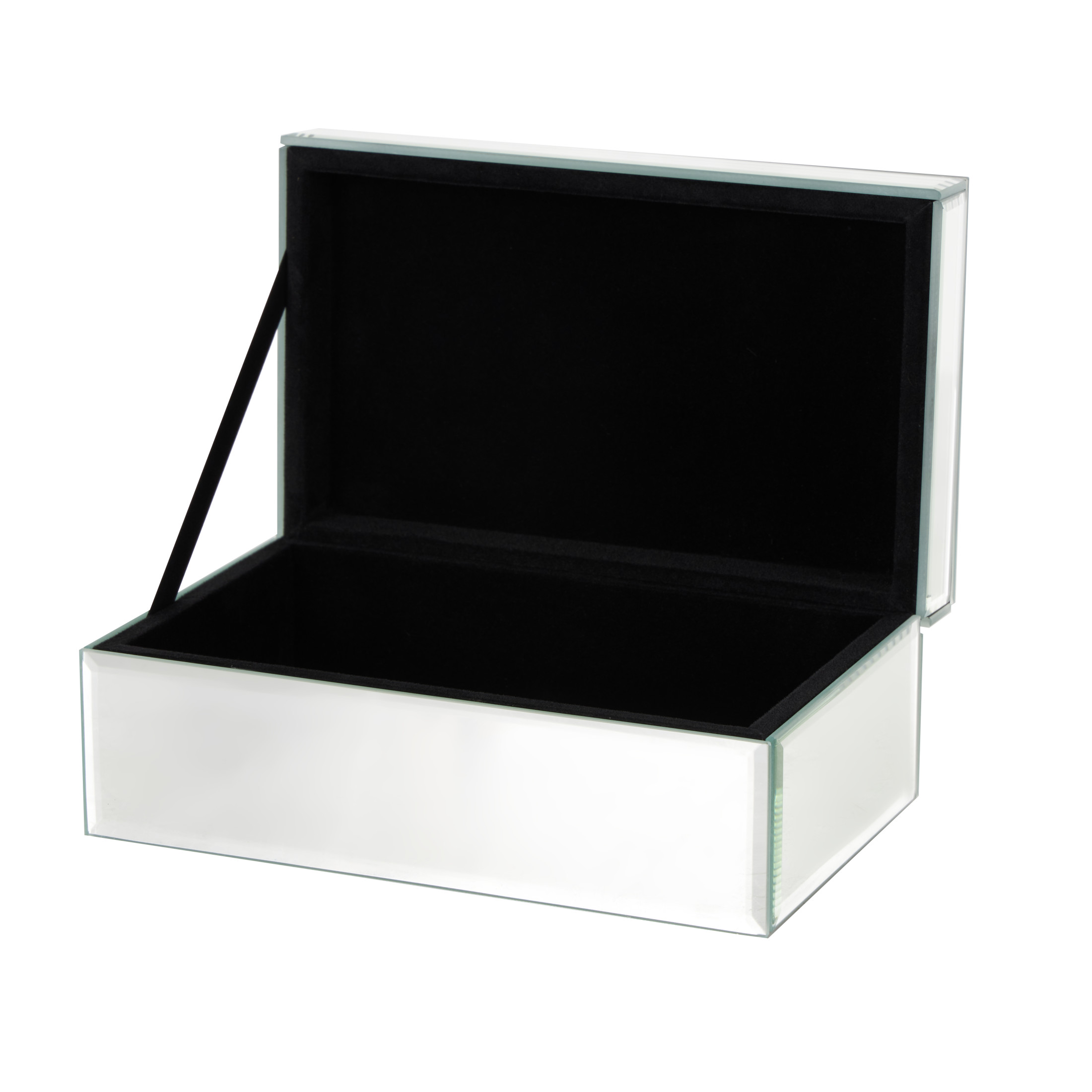 DecMode Mirrored Silver Glass Decorative Jewelry Box with Black Bubble Textured Balls