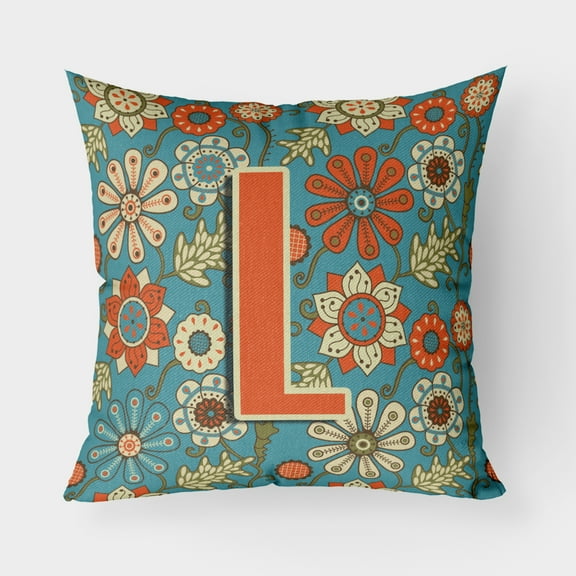 Carolines Treasures CJ2012-LPW1818 Letter L Flowers Retro Blue Canvas Fabric Decorative Pillow  18H x18W multicolor