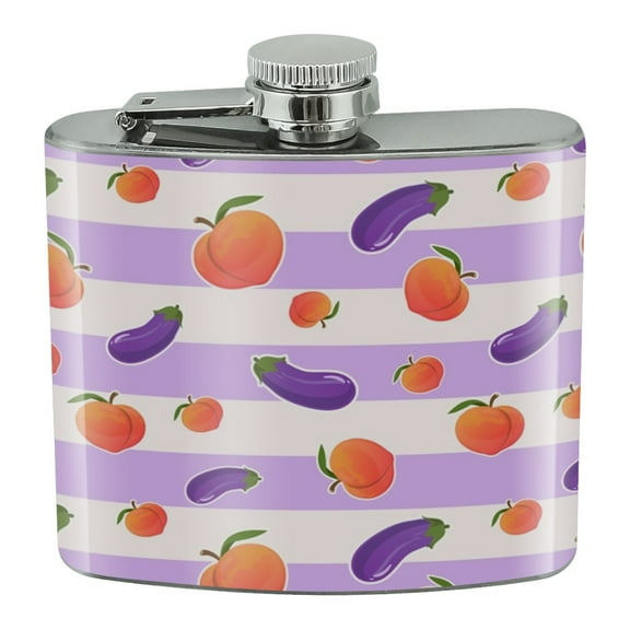 Cute Peaches and Eggplants on Stripes Pattern Stainless Steel 5oz Hip Drink Kidney Flask