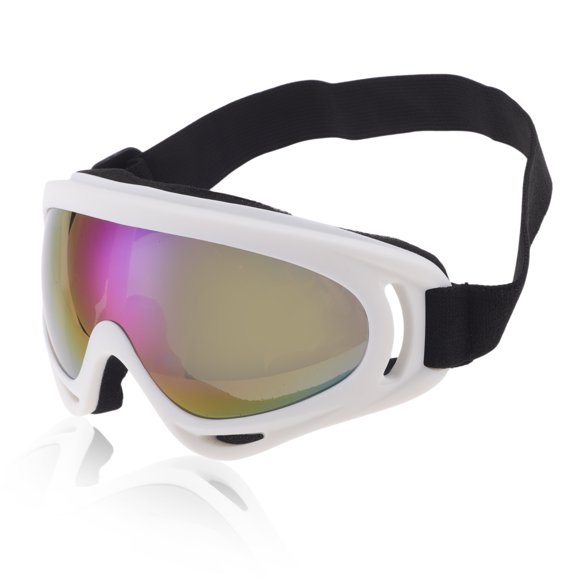 Unique Bargains 1 Pc Motorcycle Riding Goggles PC PU Cycling Sunglasses Colorful Lens White Frame