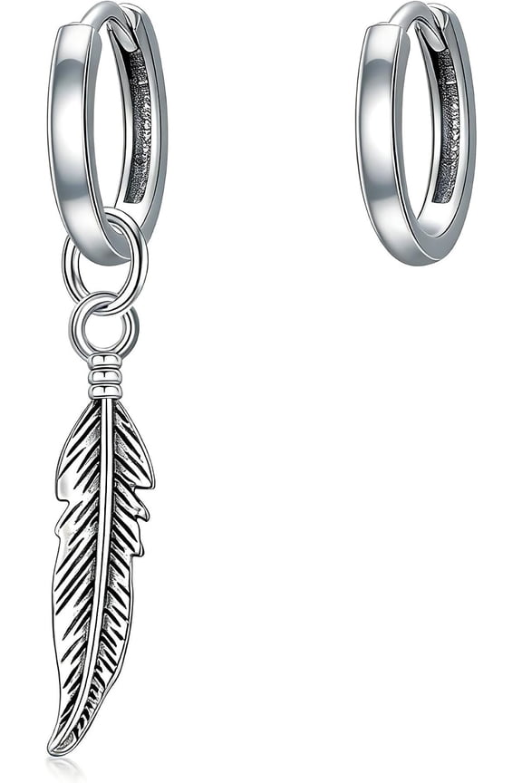 Feather/Cross/Angle Wing/Viking/Lighting/Star Earrings,925 Sterling Silver Hoop Dangle Gothic Earrings for Men Women Dangle Drop Piercing Circle Hook Earrings Unisex Jewelry