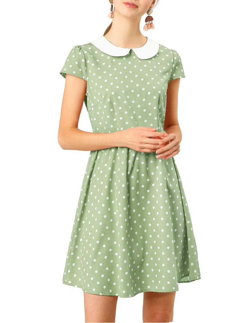 green peter pan dress Peter Pan Collar Pleated A Line Dress