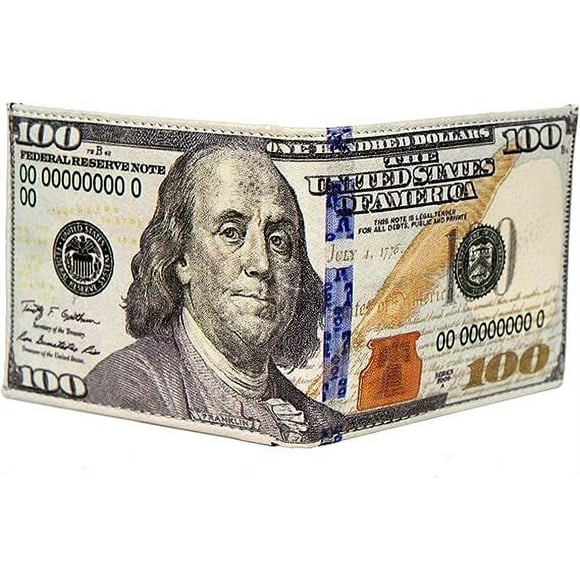 Men's $100 Bill Leather printed Bifold Wallet-Credit Card Photo Holder-Souvenir-Gift