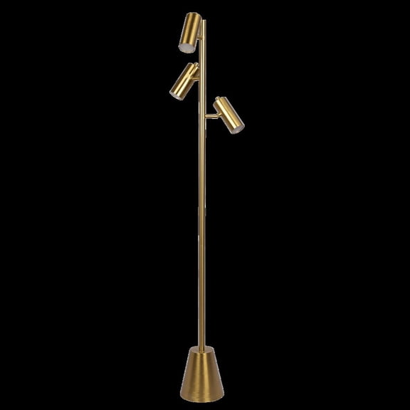 Ashcroft Furniture Lumina Brassed Gold Floor Lamp with Rotary Switch Triple Spots Metal Cone Base