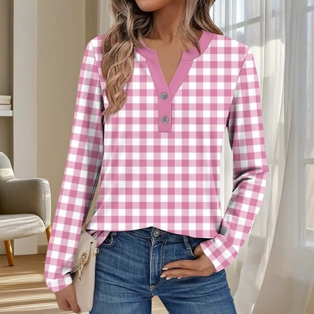 Karight Long Sleeve Shirts for Women Fall Ladies Tops Crew Neck Blouses Dressy Casual Winter Clothes