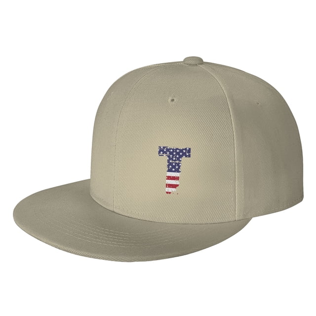 DouZhe Flat Brim Cap Snapback Hat, Alphabet T America Usa Flag Prints Adjustable Yellow Adult Baseball Cap