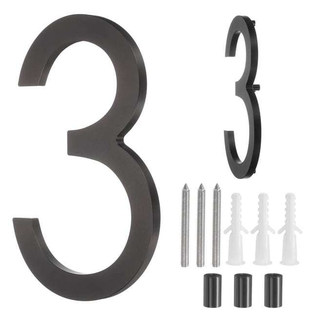 Números de casa flotantes de aluminio sólido Uxcell de 7" para dirección exterior (Número 3, Negro)