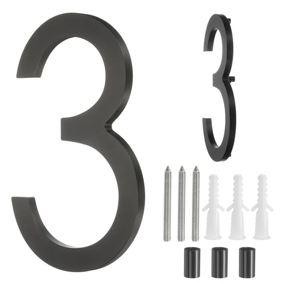 Uxcell 7" Solid Aluminum Floating House Numbers for Outside Address(Number 3, Black)