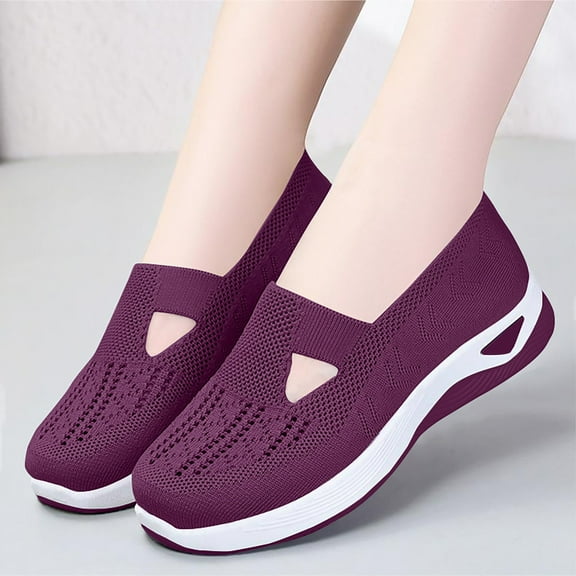 Women's Knit Walking Shoes, Breathable Mesh Slip-On Sneakers with Foam Cushion & Non-Slip Sole, Casual Shoes for Women Outdoor Jogging Dark Purple 42
