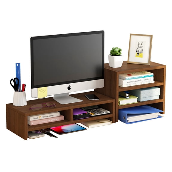 XIBUFE 2026 New Wood Computer Desk Organizer Monitor Stand Riser with Storage Drawers Laptop Cellphone Tv Printer Stand High Stability Smooth Edge Easy to Install 1Pc