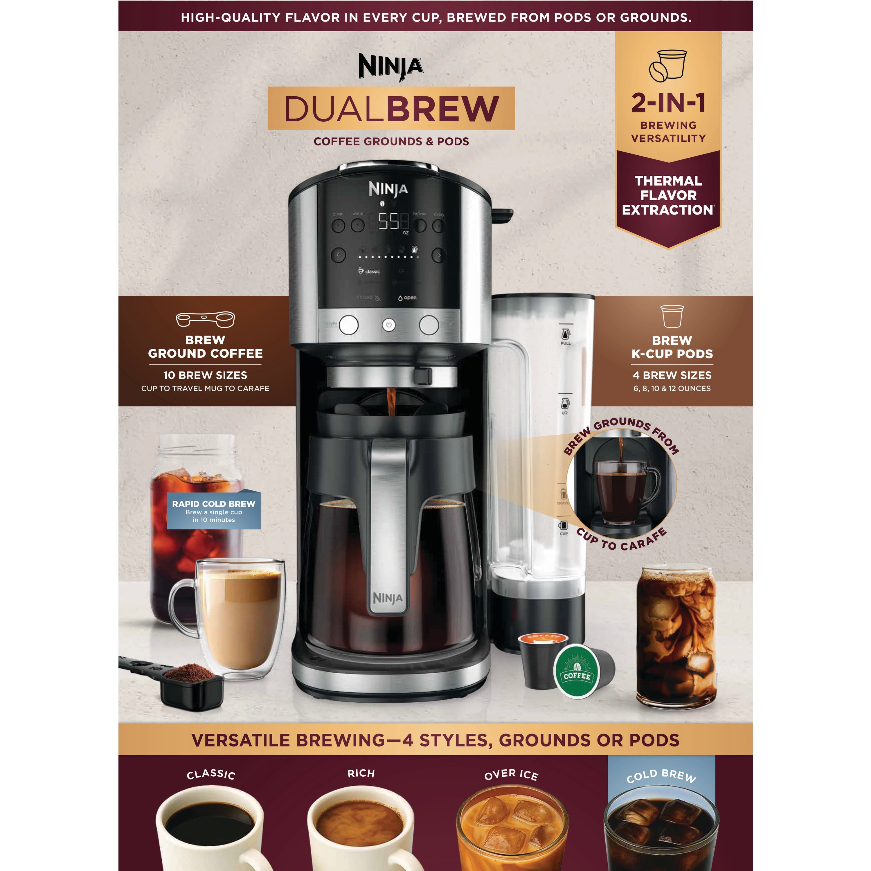 Ninja DualBrew 12-Cup Drip Coffee Maker, Grounds & Pods Compatible