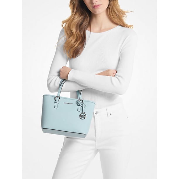 jet set travel extra-small logo top-zip tote bag blue Michael Kors Outlet print canvas and a polished charm make a luxe statement Michael Kors Jet Set Travel