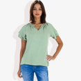 thumbnail image 3 of Women's Short Sleeve V-Neck Blouse with Double Layer Ruffle Sleeve Detail Casual and Chic for Everyday Wear- Small, Green, 3 of 7