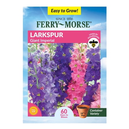 Ferry-Morse Larkspur Giant Imperial Annual Flower Seeds, Full Sun, Ideal for USDA Zones, Vibrant Blooms for Cutting Gardens
