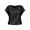 Black, variant on Women's Short Sleeve Satin Blouses Casual Loose Scooped Neck Silk Shirts Roll Up Sleeve Tunic Tops