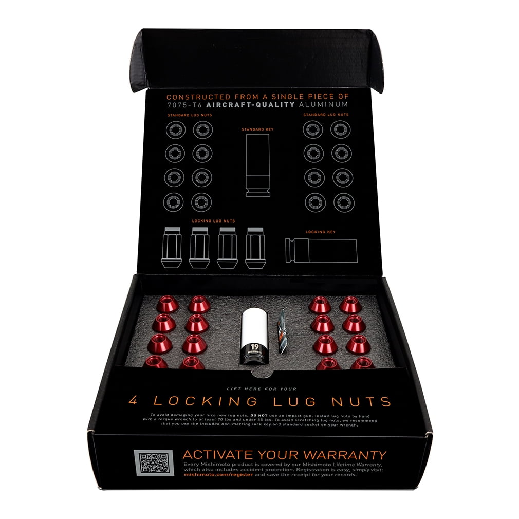 Mishimoto Aluminum Locking Black Lug Nuts Set, M12x1.5, 20 Pieces
