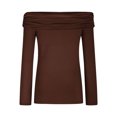 thumbnail image 6 of TKLPEHG Long Sleeve Shirts for Women Crew Neck Slim Off Shoulder Top Casual Fashion Solid Color Fall Tops Comfy Lightweight Pullover (Coffee,XL), 6 of 8