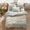 thumbnail image 2 of NAYOROOM 100% Cotton Duvet Cover Queen Set, 3-Piece Breathable Comforter Cover（Sage Green & White Striped）, 2 of 10
