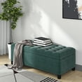 thumbnail image 1 of Upholstered Flip Top Storage Bench with Button Tufted Top, Green, 1 of 6