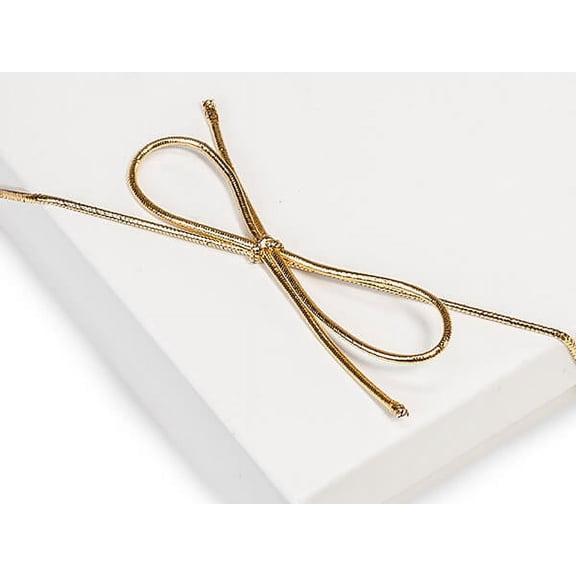 Pack Of 50, 19" Gold Metallic Stretch Cord Loops W/Pre-Tied Bows Made From 1/16" Round Elastic For Jewelry Boxes