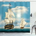 thumbnail image 1 of Vintage Boat Shower Curtain, Ships Sailing in the Ocean in a Clear Sunny Day Antique Nautical Seascape, Fabric Bathroom Set with Hooks, 69W X 75L Inches Long, Multicolor, by Ambesonne, 1 of 3