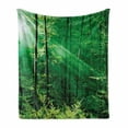 thumbnail image 1 of Forest Soft Flannel Fleece Throw Blanket, Sun Rays Bursting into the Forest Trees Foliage Misty Morning Serenity Picture, Cozy Plush for Indoor and Outdoor Use, 70" x 90", Green White, by Ambesonne, 1 of 6