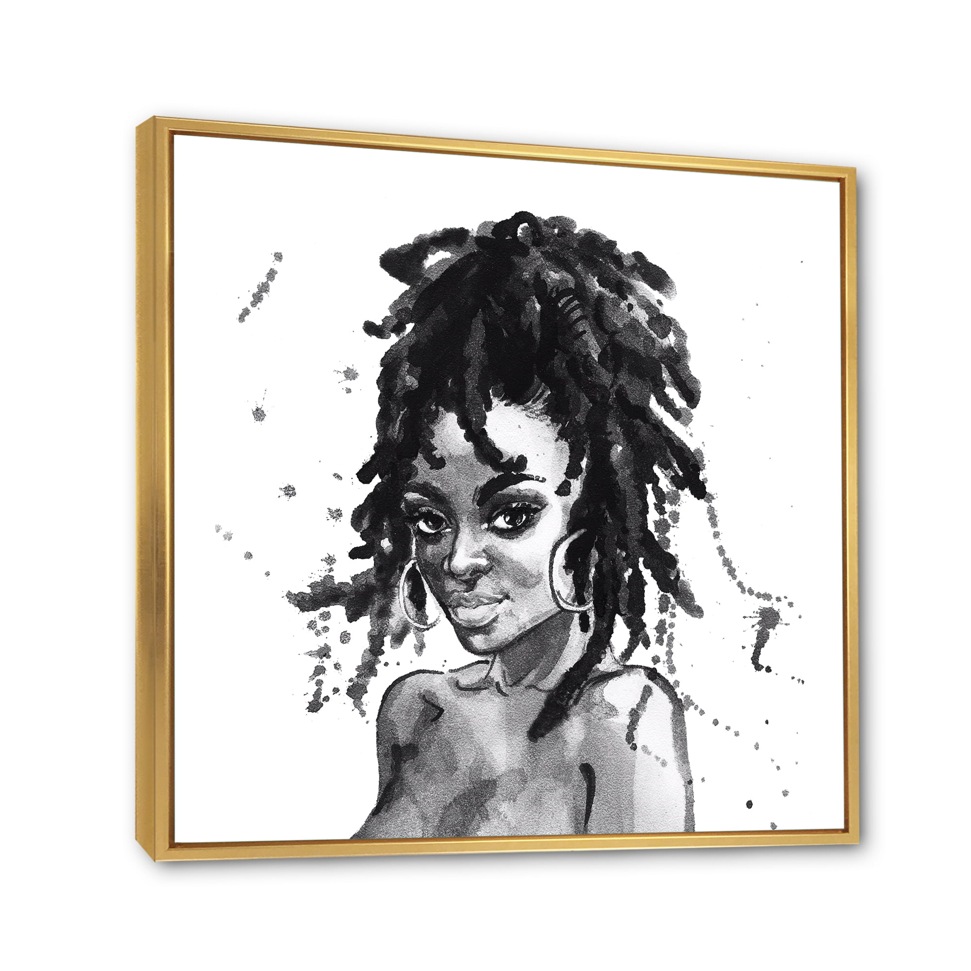 Designart 'Black and White Portrait of African American Woman II' Modern Framed Canvas Wall Art Print