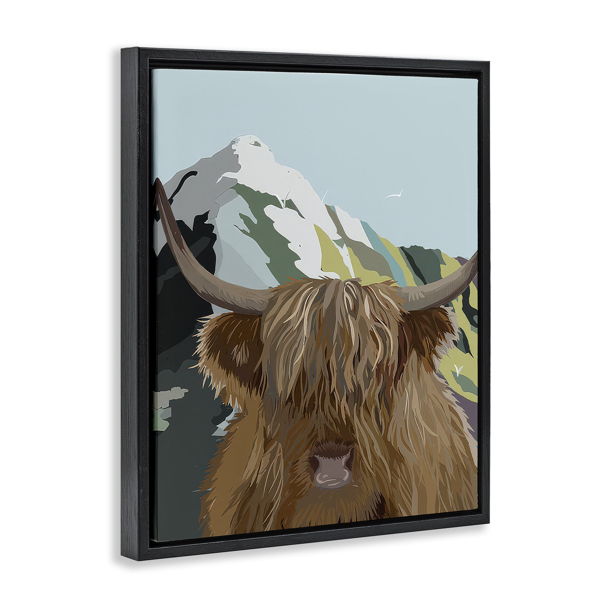 Stupell Industries Mountain Cattle Scene Animals Painting Black Floater Framed Canvas Art Print Wall Art, 25 x 31