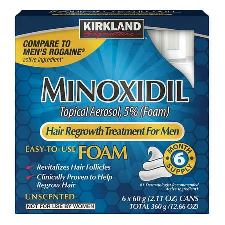 Kirkland Signature Hair Regrowth Treatment Minoxidil Foam for Men, 2.11oz (6 Ct)