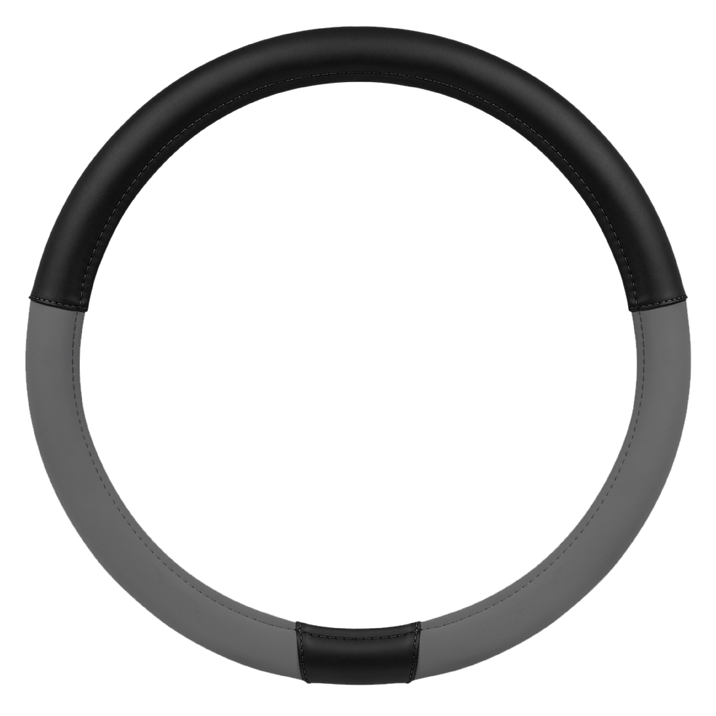 CATERPILLAR Two Tone Ergonomic Soft Leather Grip Steering Wheel Cover - Strong, Durable and Comfortable Universal Size 14.5-15.5" (Dark Gray / Black)