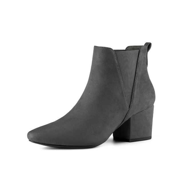 BLISSFUL STEP Bottes pour Femmes Bout Pointu Talon Bloc Bottines Chelsea Gris 7