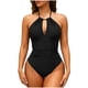 thumbnail image 2 of Traje de baño de una pieza para mujer, traje de baño de bikini de tirantes sin espalda de color liso para mujer, conjunto de bikini con bloques de color y hombros descubiertos, traje de baño de moda p, 2 of 6