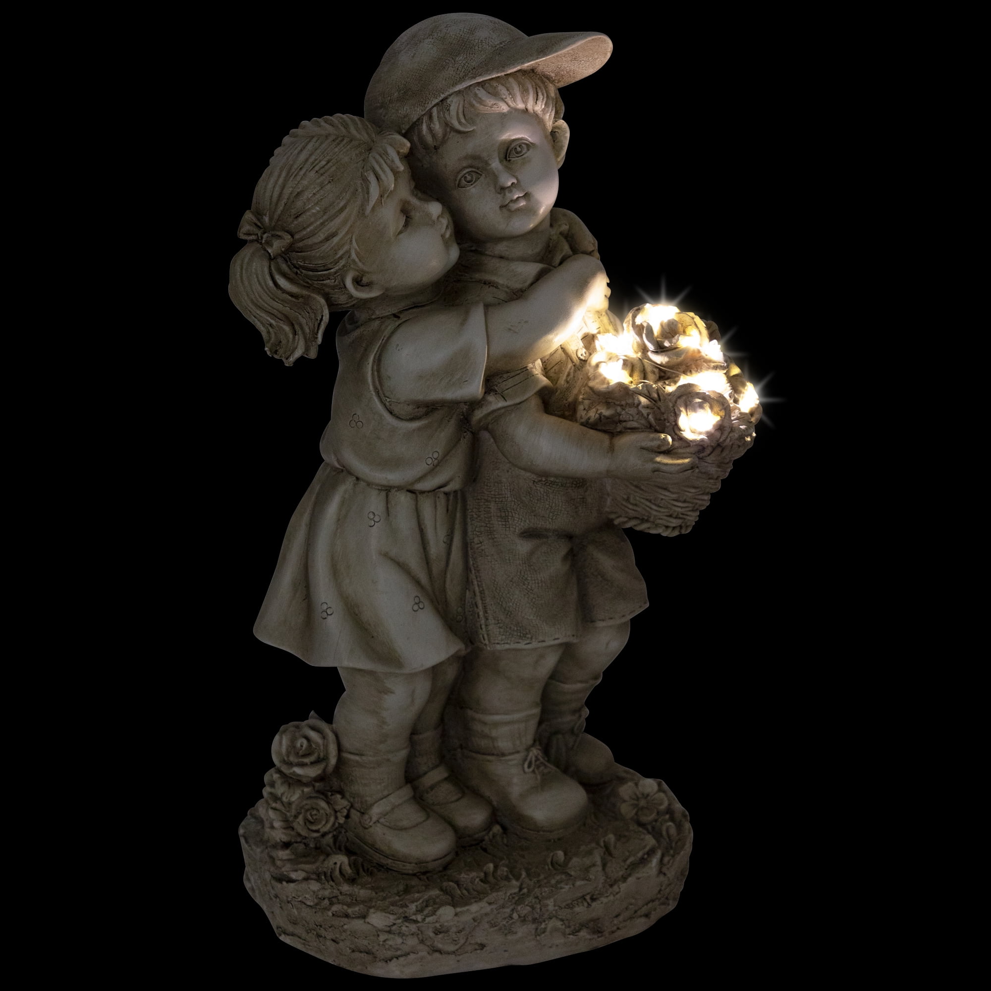 Northlight Solar Lighted Hugging Girl and Boy Outdoor Garden Statue - 16"