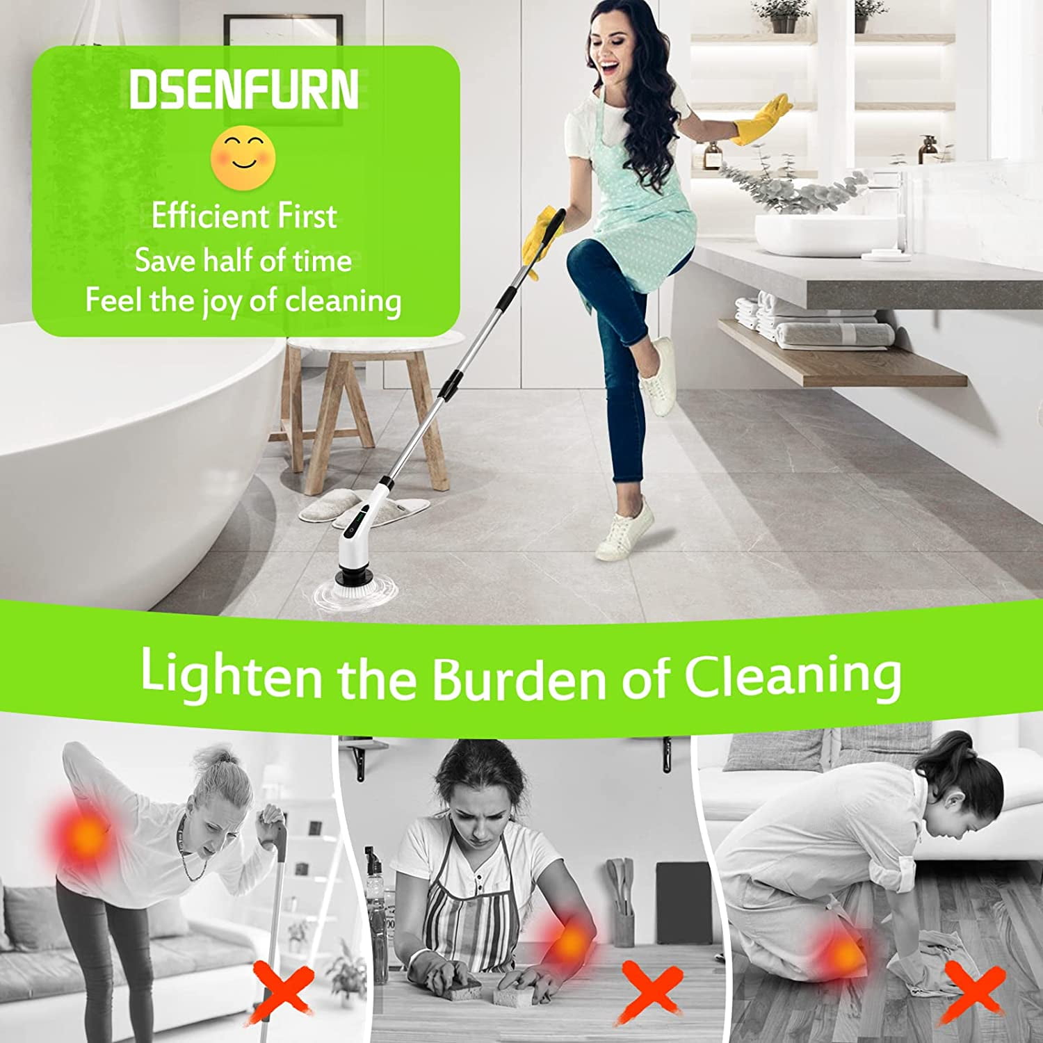 Electric Spin Scrubber, Electric Bathroom Cleaning Brush, LHPY Upgraded Version with 7 Replacement Brush Heads and Extension Handle, Suitable for Cleaning Walls, Floors, bathrooms, Kitchens, Cars