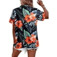 thumbnail image 7 of VILOVE Women's Hawaiian Shirt Soft Cool Tropic Floral Print Lapel V Neck Summer Cardigan Short Sleeve Button-Down, 7 of 7