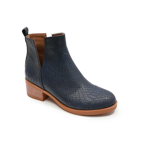 

Tenmix Womens Chelsea Bootie Casual Winter Boots Pull On Ankle Booties Comfort Stacked Heel Boot Work Breathable Lightweight Shoes Blue 5
