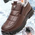 thumbnail image 6 of Men's Faux Leather Slip On Winter Snow Boots Warm Fleece Lined Ankle Booties Comfortable Outdoor Non Slip Work Shoes Brown Size 7, 6 of 9