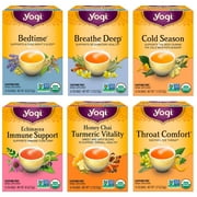 Yogi Tea Get Well Variety Pack Sampler, Caffeine-Free, Wellness Tea Bags, 6 Boxes of 16