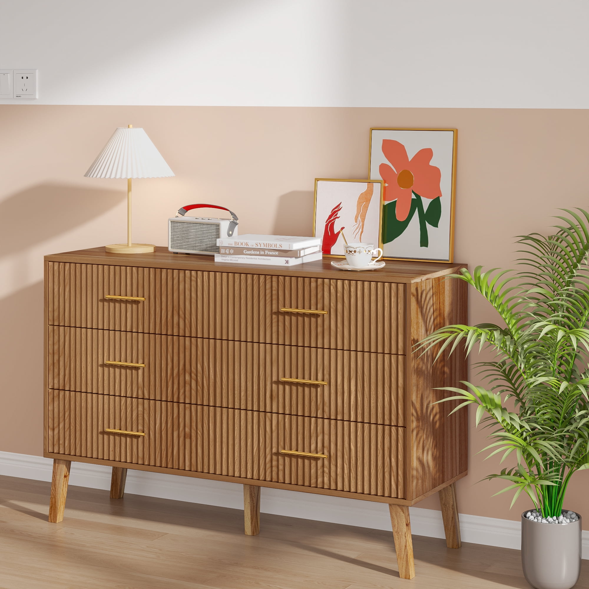 6 Drawer Dresser, Mid Century Modern Dresser with Storage, Wooden Chest of Drawers
