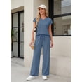 thumbnail image 4 of Cueply 2 Piece Sets for Women Summer Casual Vacation Outfits Cap Sleeve Wide Leg Long Pants Lounge Sets, 4 of 10