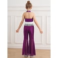 thumbnail image 5 of SiiRoh Kids Girls 70s Disco Jazz Dance Outfits Shiny Sequin Halter Crop Top with Flare Pants Stage Performance Purple 16, 5 of 7