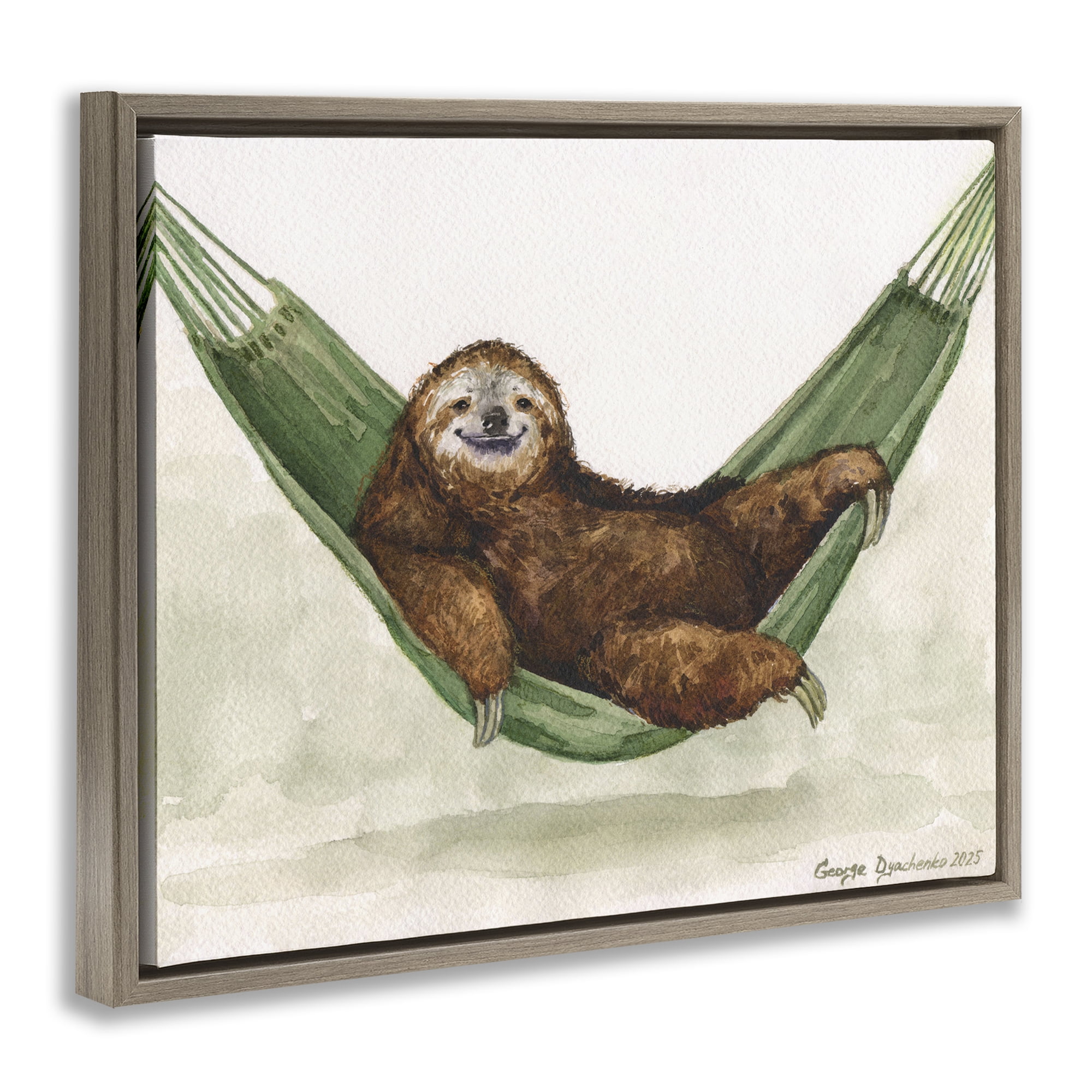 Stupell Industries Sloth On The Hammock Brown Framed Floater Canvas Wall Art, design by George Dyachenko