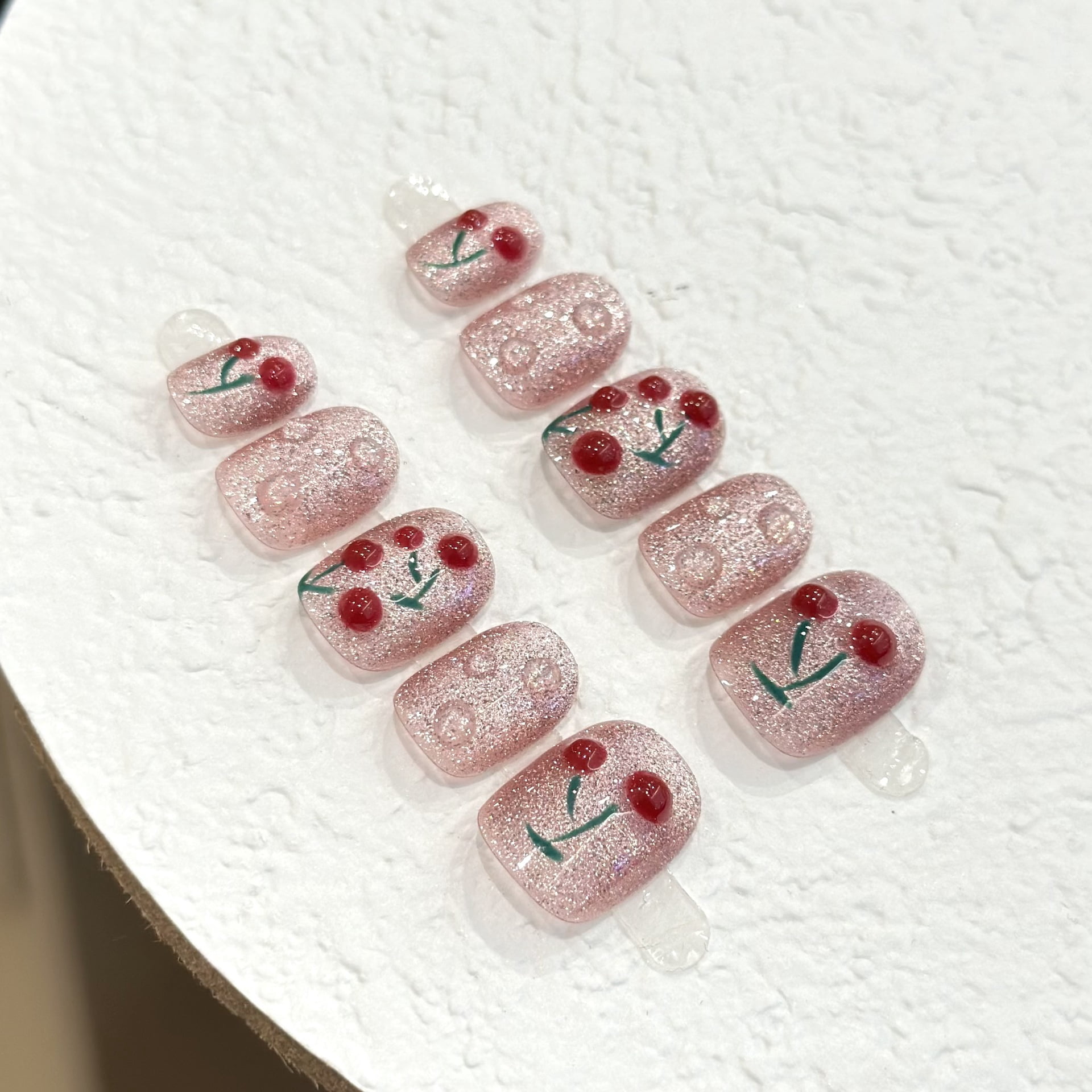 Wearing Nail Cherry Spar Cat's Eye Pink Detachable Nail Patch Short Phototherapy Nail Finished Wholesale Candy Color