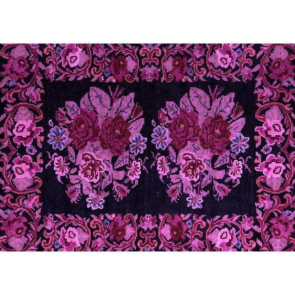 Ahgly Company Indoor Rectangle Medallion Purple French Area Rugs, 2' x 4'
