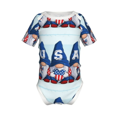 

Adobk Cute Gnomes in USA Print Baby Climbing Clothes Jumpsuit Rompers Classic Rompers Child Short sleeve Bodysuits-9M