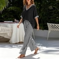 thumbnail image 6 of Pounoo Women's Two Piece Set V Neck Short Sleeve Top and Striped Wide Leg Pants Casual Bohemian Resort Lightweight Airy Comfortable Outfits Gift, 6 of 7