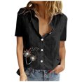 thumbnail image 2 of Mefallenssiah Chemise à Manches Courtes Imprimée pour Femmes, Col Rabattu, Boutons, Blouse Unie, 2 of 8